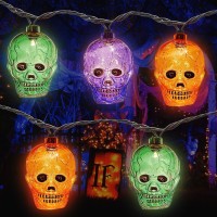 Halloween Lights 85Ft Halloween Skull Head Led String Lights With 10 Skull Head Lights Waterproof Halloween Lights Plug In For