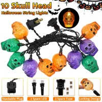 Halloween Lights 85Ft Halloween Skull Head Led String Lights With 10 Skull Head Lights Waterproof Halloween Lights Plug In For