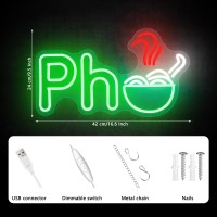 Augelre Pho Neon Sign Vietnamese Pho Neon Signs For Wall Decor Dimmable Led Signs For Bedroom Light Up Signs For Restaurant V