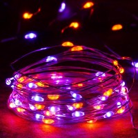 4Pack 50 Led Orange And Purple Fairy Lights Battery Operated With Timer 16Ft Waterproof Starry Halloween String Lights Outdoor