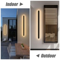 Lundwa 2 Pack 4725Inch Long Outdoor Led Wall Lights 35W Black 3000K Warm White Porch Lights Acrylic Waterproof Ip65 Exterior Wa