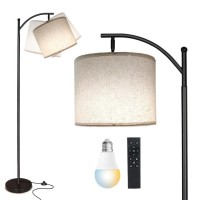 Mukuxin Led Floor Lamps For Living Room 12W Modern Arc Floor Lamp With Remote Adjustable Linen Lampshade Stepless Dimmable T