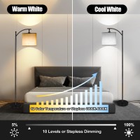 Mukuxin Led Floor Lamps For Living Room 12W Modern Arc Floor Lamp With Remote Adjustable Linen Lampshade Stepless Dimmable T