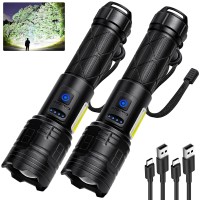 Rechargeable Flashlights High Lumens 2 Pack Super Bright 900000 Lumens Flashlights 7 Modes With Cob Work Light Ipx6 Waterproof