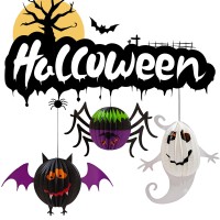 Aimi Halloween Party Decorations Large 1220Inch Hanging Paper Lanterns 3D Folding Pumpkins Spiders Ghosts Bats Halloween Party