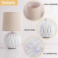 Somniferous Ceramic Bedroom Table Lamps Set Of 2 Small Bedside Lamp White Lamp With Linen Shade Mid Century Modern Nightstand