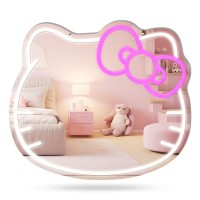 Inwech Anime Hello Kit Neon Mirror With Dimmable For Teen Girl Gifts Mirror With Light Neon Signs For Wall Decor Wall Mirror Ne