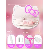 Inwech Anime Hello Kit Neon Mirror With Dimmable For Teen Girl Gifts Mirror With Light Neon Signs For Wall Decor Wall Mirror Ne