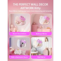 Inwech Anime Hello Kit Neon Mirror With Dimmable For Teen Girl Gifts Mirror With Light Neon Signs For Wall Decor Wall Mirror Ne