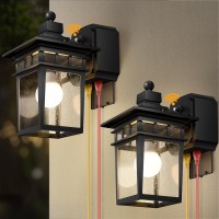 Apoto 2 Pack Outdoor Light With Gfci Outlet Black Dusk To Dawn Porch Lights Outdoor Wall Light Fixture With Outlet Aluminum Exte