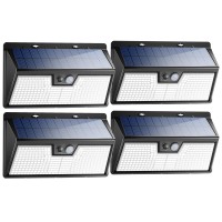 Peasur 318Led Solar Lights Outdoor Motion Sensor 4 Pack Solar Powered Fence Wall Light Ip65 Waterproof 3 Modes Bright Solar Se