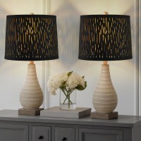 Set Of 2 Drum Lamp Shade 116 Top X 126 Bottom X 912 High Spider Black Pattern Carved For Table Lamps Floor Lamps Re