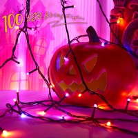 Flechllary Halloween 100 Led String Lights 39Ft String Lights With 8 Modestimer Function Purple And Orange Halloween Lights Pl