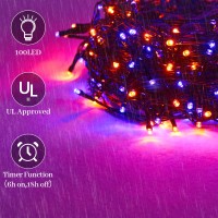 Flechllary Halloween 100 Led String Lights 39Ft String Lights With 8 Modestimer Function Purple And Orange Halloween Lights Pl