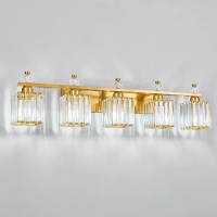 Fdpby Bathroom Vanity Lights 5Light Modern Crystal Vanity Light Gold Bathroom Light Fixtures Over Mirror Crystal Bathroom Vanit