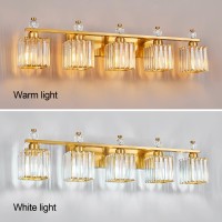 Fdpby Bathroom Vanity Lights 5Light Modern Crystal Vanity Light Gold Bathroom Light Fixtures Over Mirror Crystal Bathroom Vanit