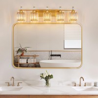 Fdpby Bathroom Vanity Lights 5Light Modern Crystal Vanity Light Gold Bathroom Light Fixtures Over Mirror Crystal Bathroom Vanit