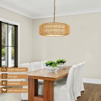 Rattan Farmhouse Chandelier 5Light Large Rattan Chandeliers For Dining Room Handwoven Boho Pendant Light With Fabric Shade