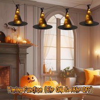 Minetom Halloween Decorations Lights Witch Hat 8Pc 56 Led Black Light Up Witch Hat Hanging Witch Hat Lights With Remote 8 Lig