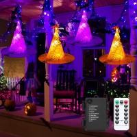 Minetom Halloween Lights Battery Operated 8Pc 56 Led Witch Hat String Lights With Orange And Purple Lights Hanging Witch Hat Li