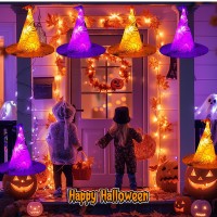 Minetom Halloween Lights Battery Operated 8Pc 56 Led Witch Hat String Lights With Orange And Purple Lights Hanging Witch Hat Li