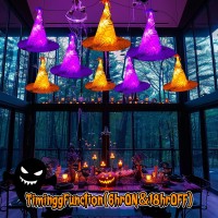 Minetom Halloween Lights Battery Operated 8Pc 56 Led Witch Hat String Lights With Orange And Purple Lights Hanging Witch Hat Li