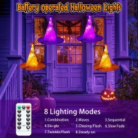 Minetom Halloween Lights Battery Operated 8Pc 56 Led Witch Hat String Lights With Orange And Purple Lights Hanging Witch Hat Li