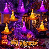 Minetom Halloween Lights Battery Operated 8Pc 56 Led Witch Hat String Lights With Orange And Purple Lights Hanging Witch Hat Li