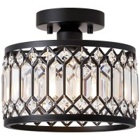 Pevfah Crystal Black Ceiling Light Modern Semi Flush Mount Ceiling Lighting Fixture Round Hallway Lighting Fixtures Ceiling Fo