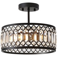 Pevfah Crystal Black Ceiling Light Modern Semi Flush Mount Ceiling Lighting Fixture Round Hallway Lighting Fixtures Chandelier