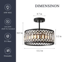 Pevfah Crystal Black Ceiling Light Modern Semi Flush Mount Ceiling Lighting Fixture Round Hallway Lighting Fixtures Chandelier