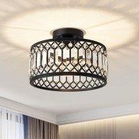 Pevfah Crystal Black Ceiling Light Modern Semi Flush Mount Ceiling Lighting Fixture Round Hallway Lighting Fixtures Ceiling Fo