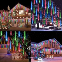 Zpqbeye Meteor Shower Lights Outdoor Christmas Lights 24Tube 576Leds Snow Falling Rain Cascading Icicle Lights For Christmas Tr