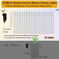 Zpqbeye Meteor Shower Lights Outdoor Christmas Lights 24Tube 576Leds Snow Falling Rain Cascading Icicle Lights For Christmas Tr