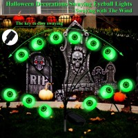 Halloween Decorations Outdoor Solar Scary Eyeball Lights 4Pack 24Led Swaying Spooky Halloweeen Decor Green Lights Waterproof Hal