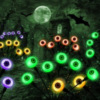 4 Pack Halloween Decorations Outdoor Solar Eyeball Lights 4 Colors 24Led Halloween Decor Scary Swaying Firefly Lights Waterpoo