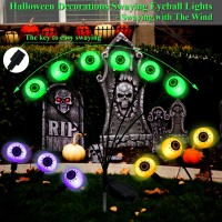 4 Pack Halloween Decorations Outdoor Solar Eyeball Lights 4 Colors 24Led Halloween Decor Scary Swaying Firefly Lights Waterpoo