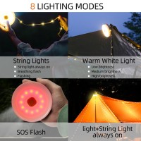 Solar Camping String Lights 39Ft 120Led Stowable String Lights With 8 Lighting Modes Usb Rechargeable Ip64 Waterproof Solar S