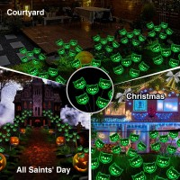 Xgiftkey Halloween Decorations Outdoor Cat Yard Signs12Led 2Packs Green Cat Head Halloween Swaying Firefly Lights With Ghost D