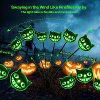 Xgiftkey Halloween Decorations Outdoor Cat Yard Signs12Led 2Packs Green Cat Head Halloween Swaying Firefly Lights With Ghost D