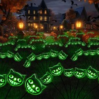 Xgiftkey Halloween Decorations Outdoor Cat Yard Signs12Led 2Packs Green Cat Head Halloween Swaying Firefly Lights With Ghost D