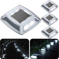 Sunflickt Solar Dock Lights Driveway Deck Lights 4Pack Outdoor Marine Lights Solar Powered Ip68 Waterproof For Pathway Walkway