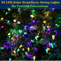 Solar Strawberry String Lights For Halloween Christmas Mardi Gras Decorations 50 Led C6 8 Modes Solar Christmas Lights For Outd