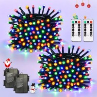 Jmexsuss Multicolor Christmas Lights Outdoor Waterproof Each 33 Ft Battery Operated String Lights With Remote 2 Pack 100 Led C