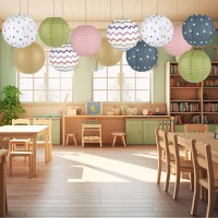 6Pcs Classroom Decorations Paper Lanterns Set 8Inch Boho Hanging Paper Lanterns Ceiling Party Decorations Coloful Paper Lanterns