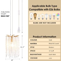 Mook Plug In Crystal Chandelier 3 Light With 15Ft Cord Modern Pendant Light For Bedroom Mini Antler Hanging Lamp For Kitchen Is