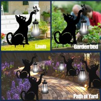 Solar Lights Outdoor Garden Decorblack Cat Figurine Light Stake With Butterflydecorative Metal Housewarming Ornament For Yard