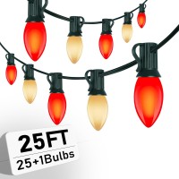 Christmas Multicolor String Lights Vintage Red White Christmas Decor With 26 Redwhite Bulbs 25Ft Ul Certified C9 Bulb String