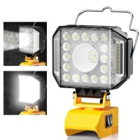 Priorare Cordless Flashlight Worklight For Dewalt 1820V Battery 62W 8800 Lumen Led Flood Light With Usba Type C Charging Port