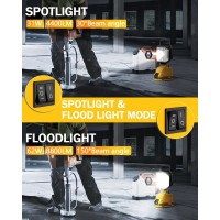 Priorare Cordless Flashlight Worklight For Dewalt 1820V Battery 62W 8800 Lumen Led Flood Light With Usba Type C Charging Port